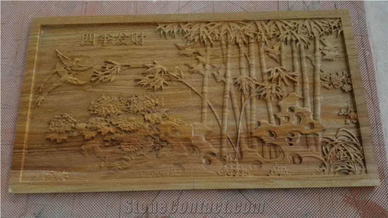 Yellow Sandstone Art Works Cnc Carving Stone Works for Wall Panel