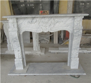 High Quality Man Carving Bianco Carrara White Marble Fireplace Mantel Surround, Without Remote Control Western Style Sculpture Decorative Fireplace