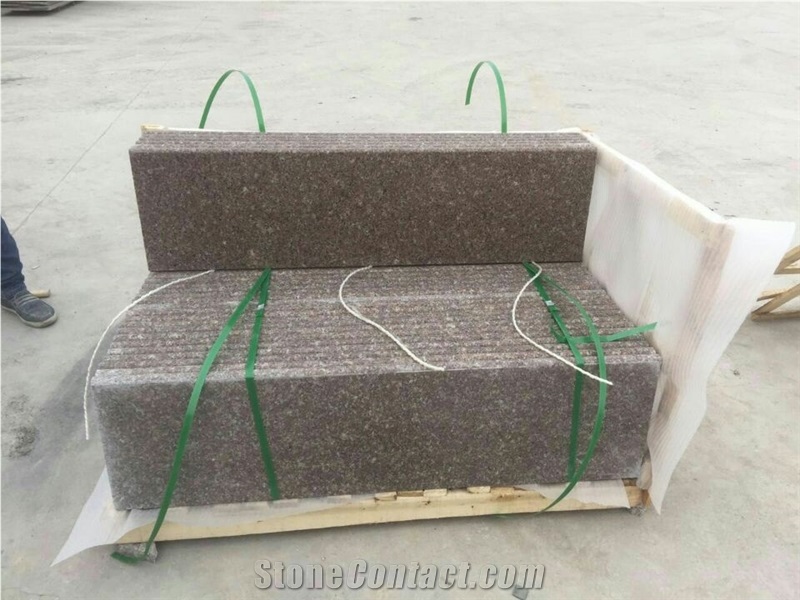New G664 Pink, Brown Granite, Porrino G363 Shandong Cheap Building Stone in Stair Steps with Anti Slip, Bullnose Round Long Edge, Treads and Risers