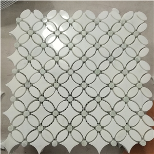 Herringbone Premium Mosaic Shower Tile Kitchen Backsplash White Waterjet Marble Mosaic for Wall,Bathroom Floor