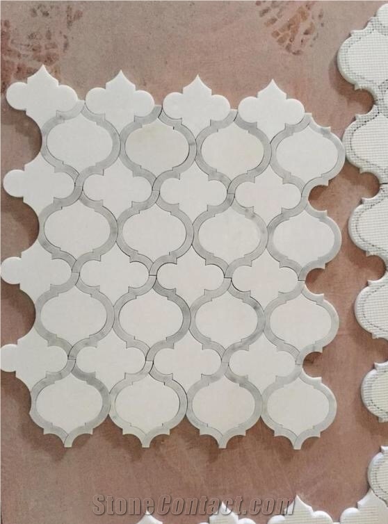 Marble Mosaic Tile White Warterjet Mosaic Tile, Natural Stone Mosaic Tile, Garden&Balcony Marble Mosaic, Kitchen Marble Mosaic, Elevator Mosaic