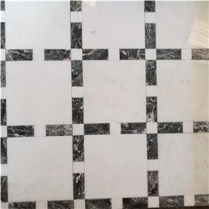 Natural White Marble Mosaic Tiles/ Polished Mosaic Tiles / Wall Mosaic / Bathroom Mosaic Tiles / White Stone Mixed Black Color Mosaic / Marble Mosaic