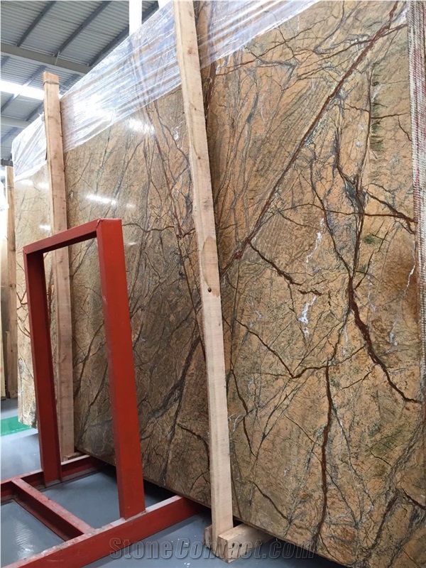 Popular Polishing Rainforest Brown Marble Slab and Tile