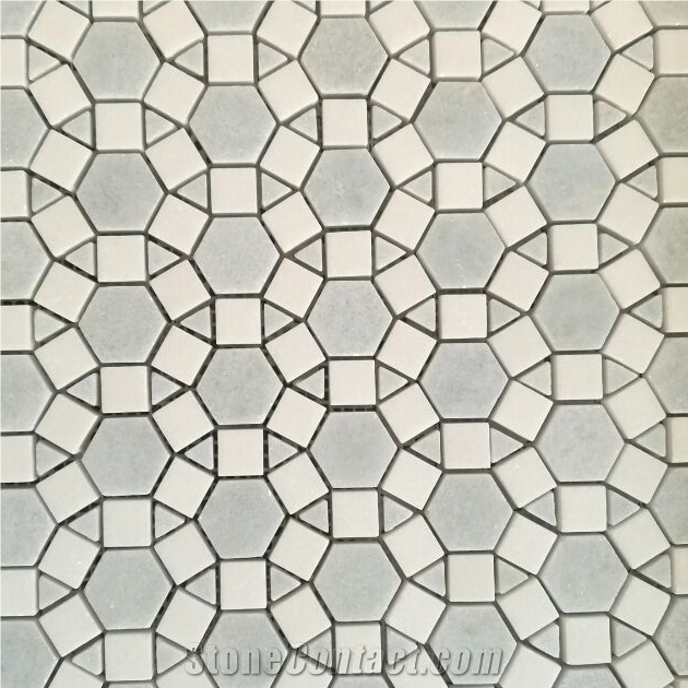 White Stone Building Material Mosaic Flooring Tile, Timber White Marble Hexagon Mosaic Interior Decoration