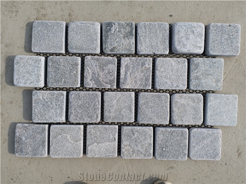 China Grey Quartzite Tumbled Cube Stone