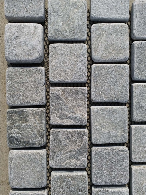 China Grey Quartzite Tumbled Cube Stone