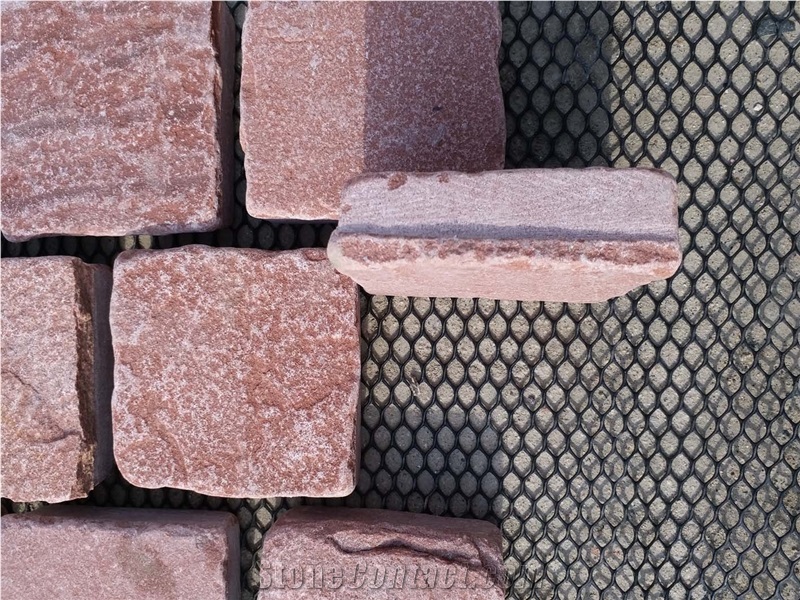 China Red Sandstone Tumbled Cube Stone