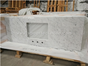 2-3cm Carrara White Marble Bathroom Vanity Countertops with Sink Backsplash