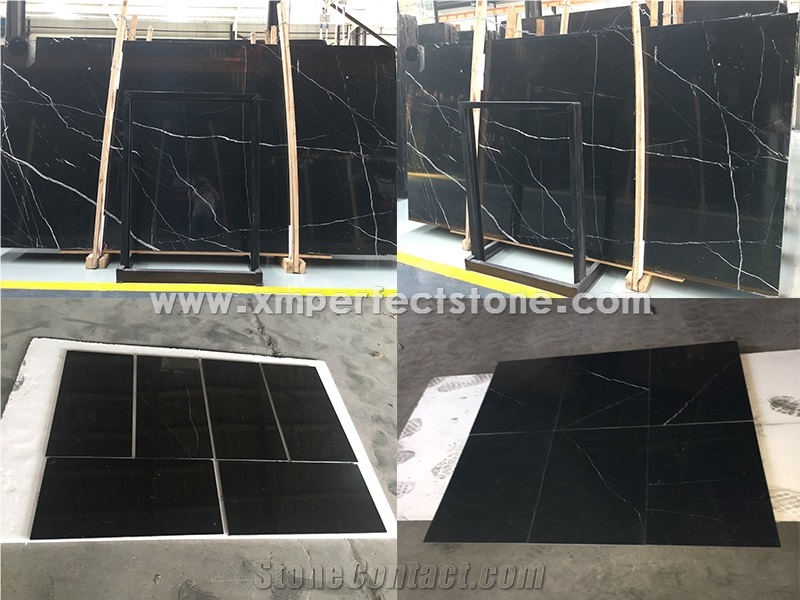 2017 Nero Marquina Marble Slabs / Nero Marquina Tile / Black Marble Tile with White Veins / Polished & Honed 24 Marble Tile