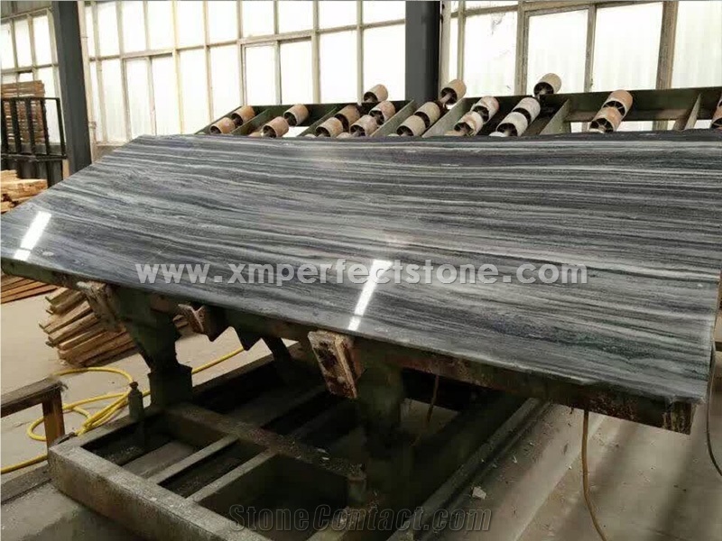 A Grade Chinese New Style Ink Black & White Wood Marble Slabs, Crystal Wooden Marble