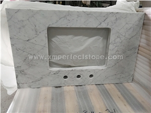 Bianco Carrara White Marble Polished Countertop, Vanity Top with Beveled Edge, Italy Cheap White Marble Countertops Bathroom Decoration
