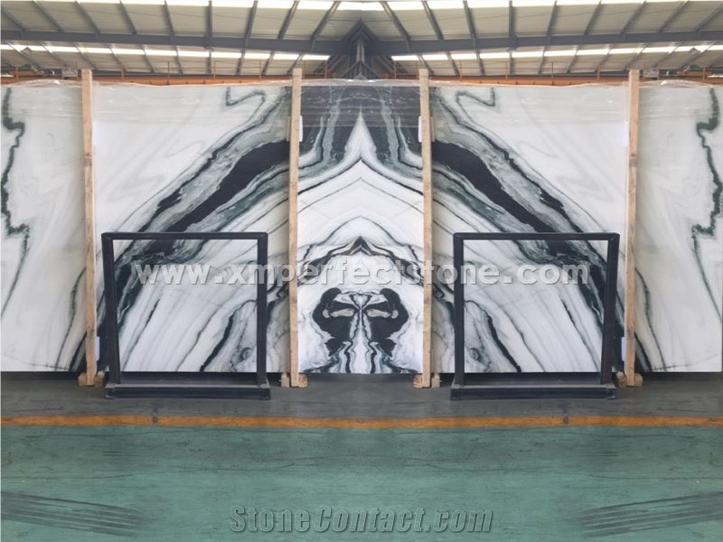 Cheapest Panda White Marble Tile&Slab&Cut to Size/White Marble with Black Waves Floor Tile/White&Black Veins Marble Wall Covering/Book Matched Marble Big Slab Like Painting