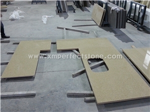 Engineered Stone Kitchen Countertops/Beige Quartz Project Countertop/L Shape Quartz Tops