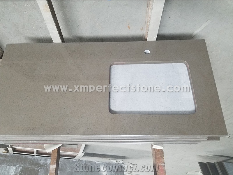 Manufacturer Pure Grey Quartz Stone Kitchen Islands Work Tops Solid Surface,Gray Engineered Stone Bench Tops Customized Edges Top Quality with Certificate