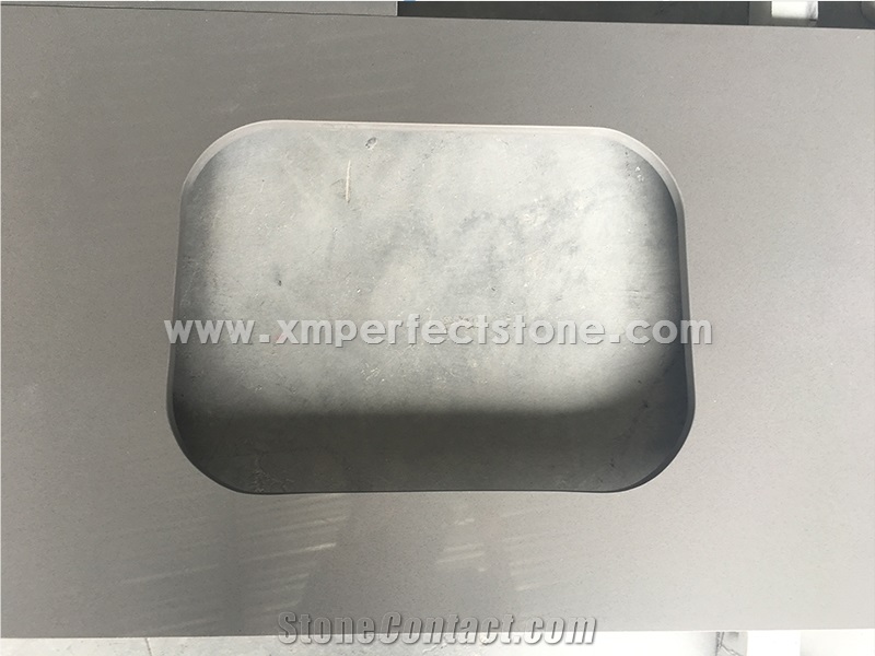 Manufacturer Pure Grey Quartz Stone Kitchen Islands Work Tops Solid Surface,Gray Engineered Stone Bench Tops Customized Edges Top Quality with Certificate