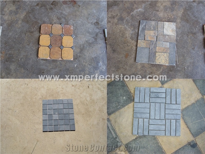 Slate Mosaic Wall Tiles / Mosaic Slate Tile / Multicolor Mosaic Slate Wall Tiles / Mosaic Floor