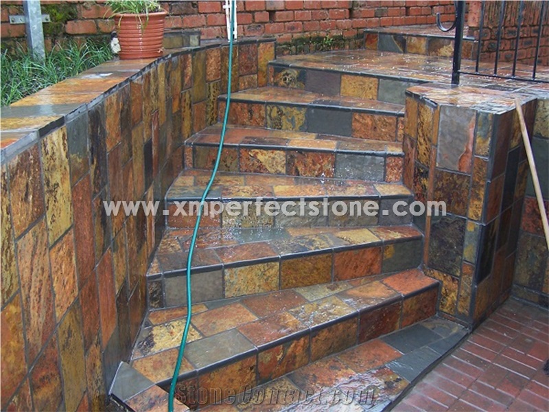 Slate Stepping Stone / Beautiful Colors Slate Stone / Gold Slate / Good Quality Rusty Slate Stone