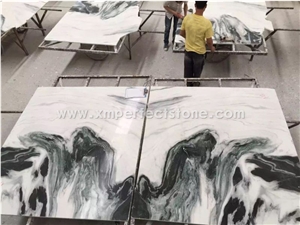 White Panda Marble Slabs 1.8 cm for Hot Sales / White Marble Black Green Veins Panda White Marble Stone / Decorative Tiles Stone / Beautiful Floor Marble Designs / Decorative Stone for Walls /