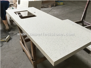 White Quartz with Broken Mirror Counter Top/White Quartz Kitchen Countertops/Crystal Quartz Top