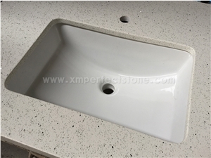 White Speckled Quartz Bathroom Countertops, Vanity Tops, Custom Caesarstone Top
