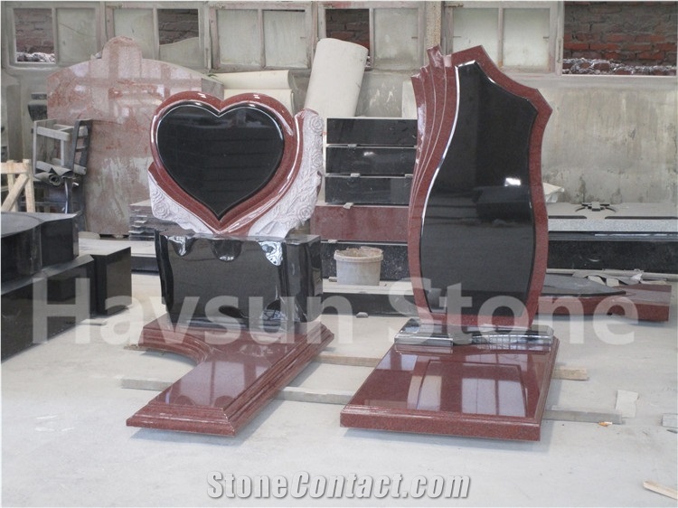 Red/Black Heart Tombstones/Monument with Rose