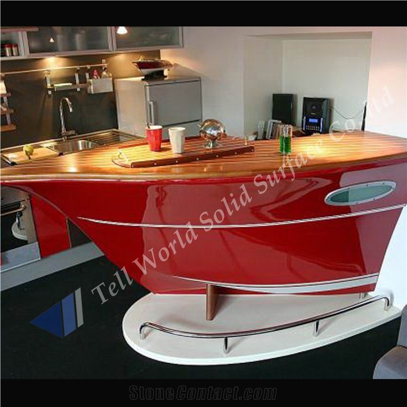 2017 Fancy Boat Shape Design Acrylic Solid Surface Reception Counter Bar Furniture