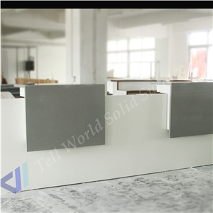 2017 Popular Modern Solid Surface Reception Desk High Gloss White Artificial Marble Stone Reception Counter