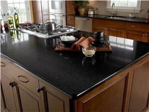 A3100 Ultimate Black Quartz Stone Polished Surfaces for Custom Kitchen Countertops 3cm Thick Available