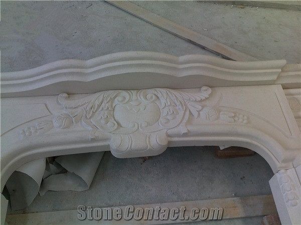 White Sand Beige Limestone Fireplace Relief Hand Carving Stone