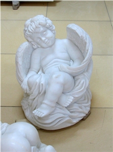 China Factory Direct Hunan White Marble Cute Sleeping Nude Boy Angel Sculptures