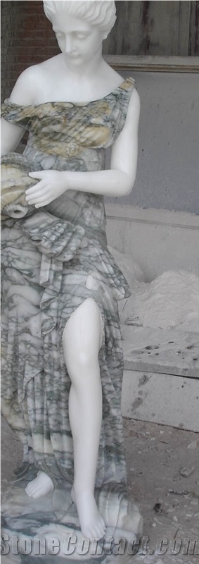 Good Price China White Marble Elegant Lady with Vase Statue