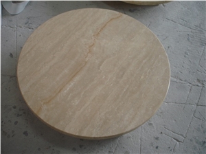 Good Price Round Nature Beige Travertine Dining Table Top,Commercial Restaurant Top Design