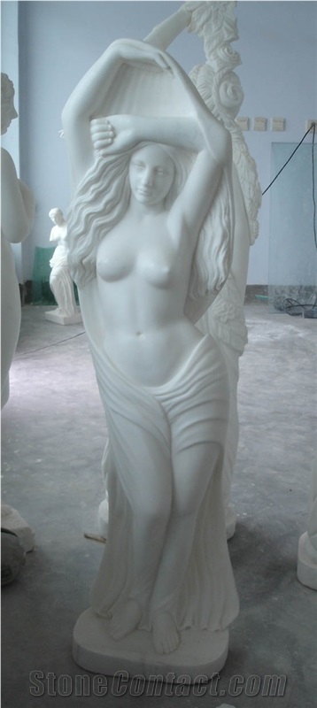 Good Quality China Pure White Marble Sexy Naked Lady Garden Sculptures, Landscape Human Sculptures