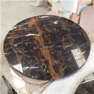Imported Type Nero Portoro Custom Cut Round Marble Table Tops Design
