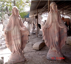 Polished Life Size Sunset Red Marble Virgin Mary Statues for Sale