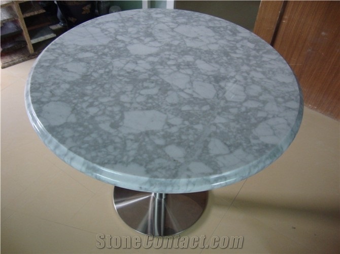 Round Restaurant Italian Arabescato Marble Table Tops Design