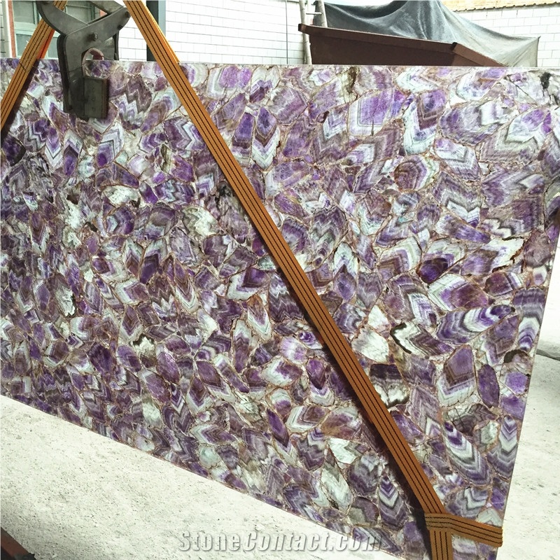 Backlit Amethyst Purple Quartz Stone for Table Tops