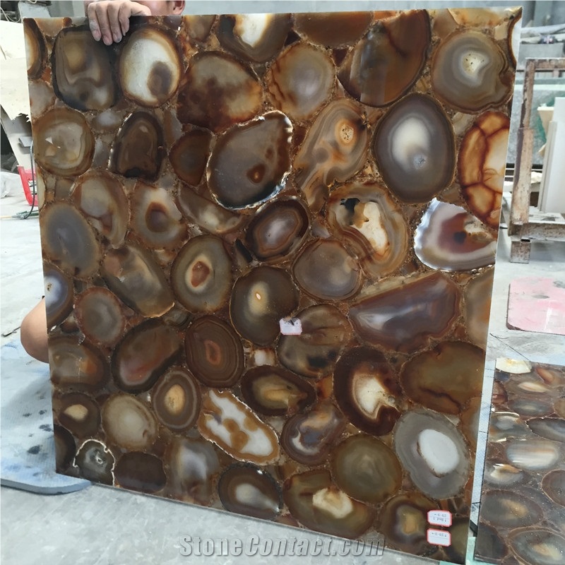 Backlit Dark Brown Gemstone Semiprecious Stone Tile