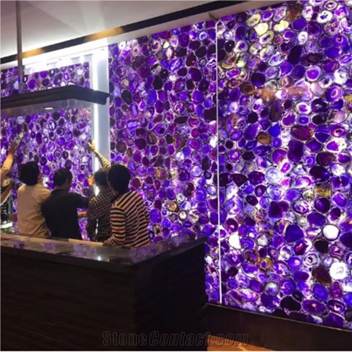 Backlit Purple Agate Stone Slab Tile for Interior Wall and Floor Decoration