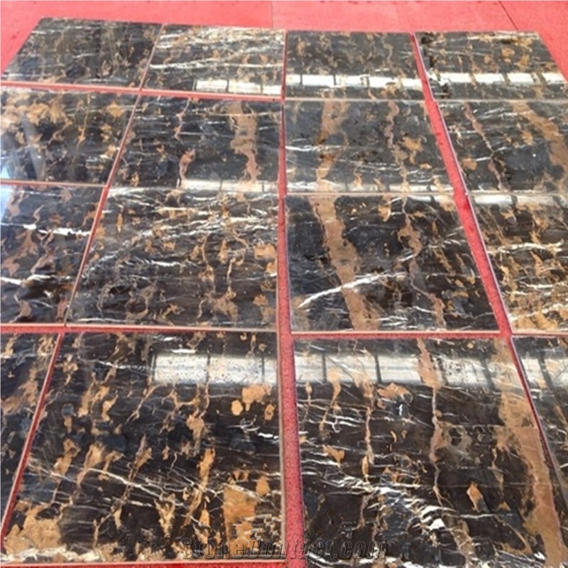 Cheapest High Polished Nero Portoro Marble Black and Gold Marble Stone Floor Tile