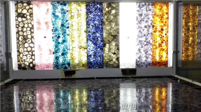Interior Wall Panel Multi Color Semiprecious Agate Stone Multi Color Gemstone