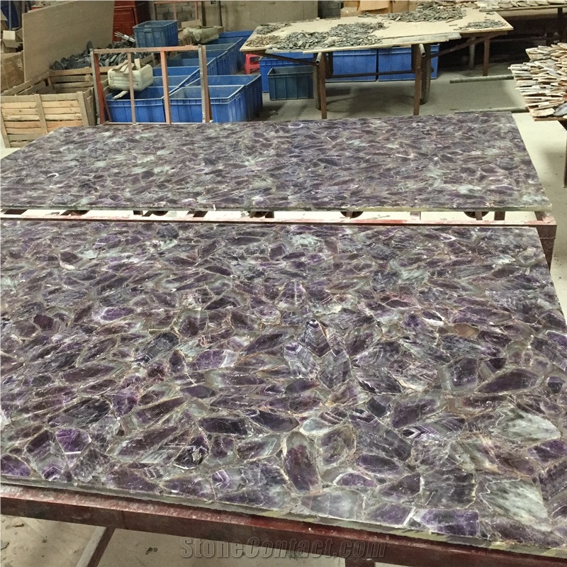 Luxurious Natural Stone Purple Amethyst Gemstone Semiprecious Stone Slab