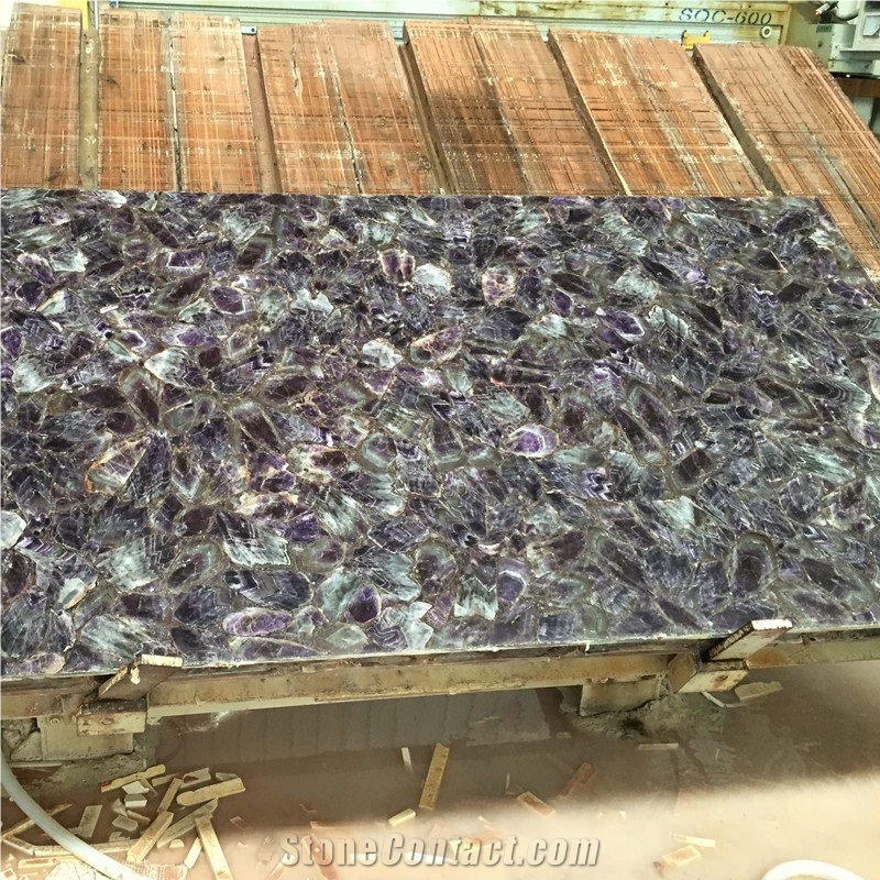 Luxury Backlit Purple Semiprecious Slab Amethyst Gemstone Quartz Stone Slab