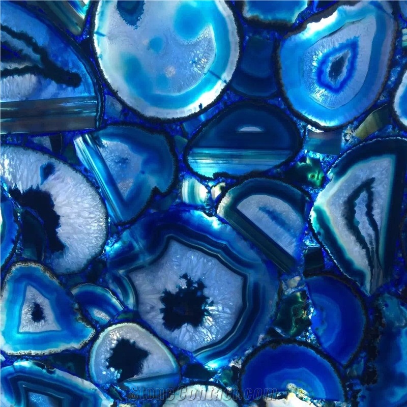 Luxury Baclkit Bue Onyx Gemstone Blue Semiprecious Stone Slab