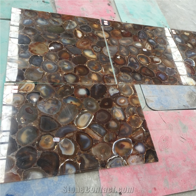 Luxury Natural Stone Brown Agate Brown Gemstone Floor Tile