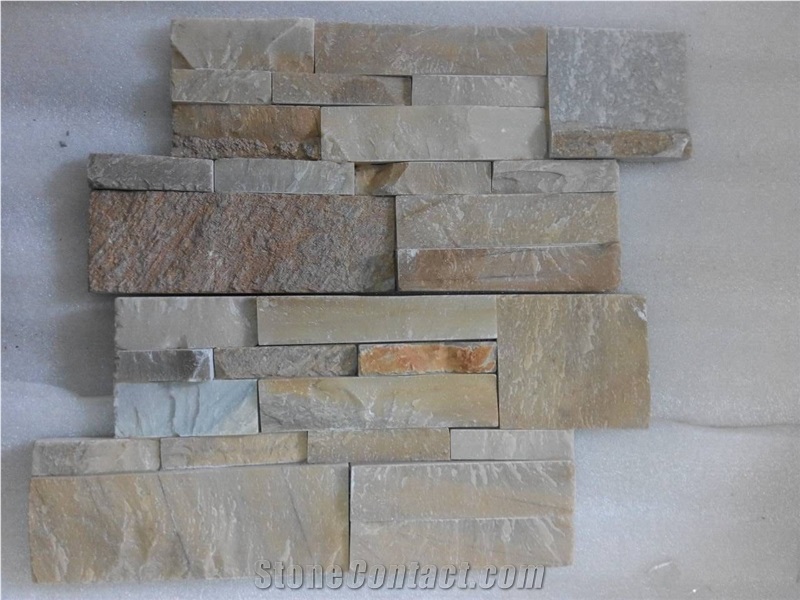 014 Yellow Slate Culture Stone/Slate Ledge Stone/Stone Wall Decor/Thin Stone Veneer/Split Face Culture Stone/Manufactured Stone Veneer/Feature Wall/Stone Wall Decor