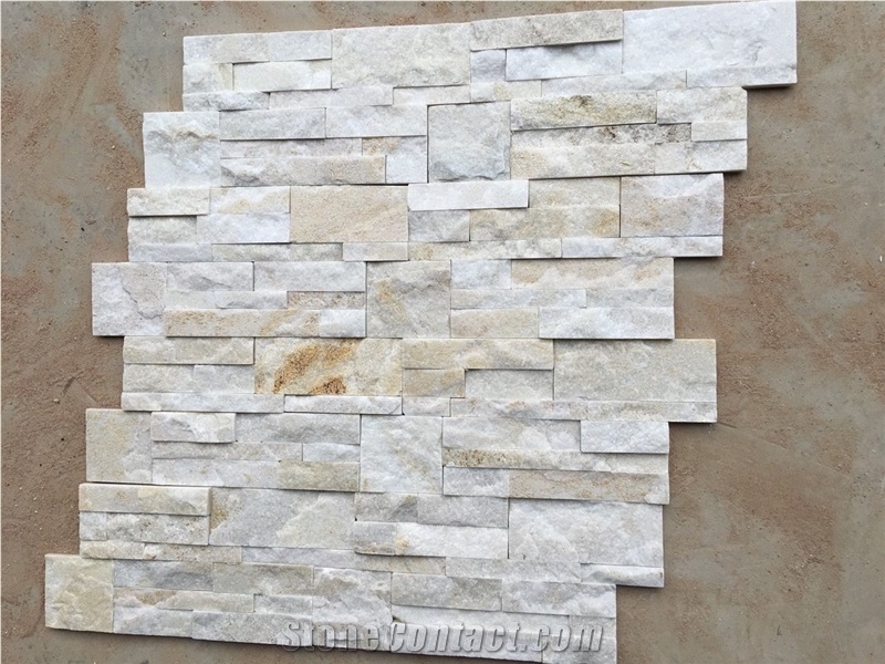 Beige Quartzite Culture Stone, Ledgestone Wall Cladding. Stacked Stone Veneer and Split Face Culture Stone