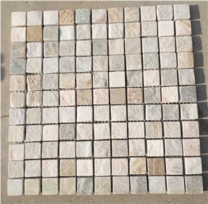 Beige Slate Brick Mosaic, Wall and Flooring Mosaic Tile, Brick Mosaic Pattern