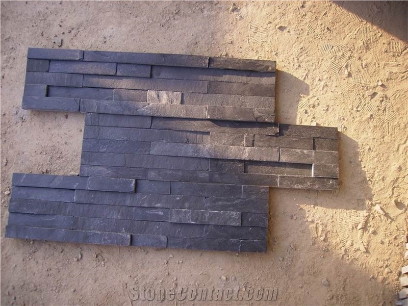 Black Slate Cultured Stone/Slate Culture Stone/Culture Slate/Slate Wall Cladding , S Shanpes and Z Shapes, Make Waterproof