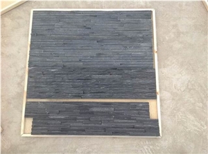Bonstone Black Quartize Culture Stone for Wall Cladding, Black Quartzite Cultured Stone, 60x15 Z Shapes, S Shapes, Thin Thickness
